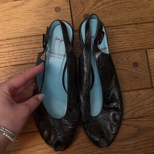 Thierry Rabotin Black Peep-Toe Slingback Heels